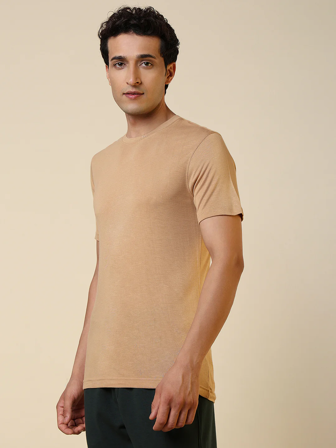 Sleepz Men Brown Solid Regular Fit Bamboo T-Shirt - Image 2