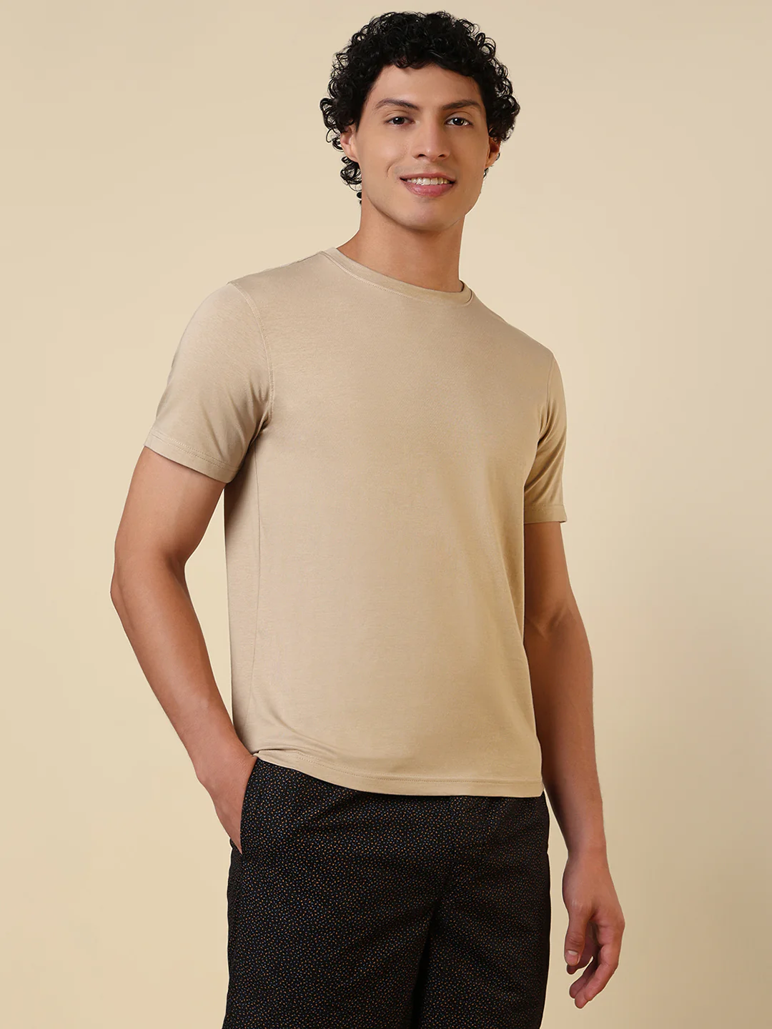 Sleepz Men Brown Solid Regular Fit Cotton Blend T-Shirt - Image 3