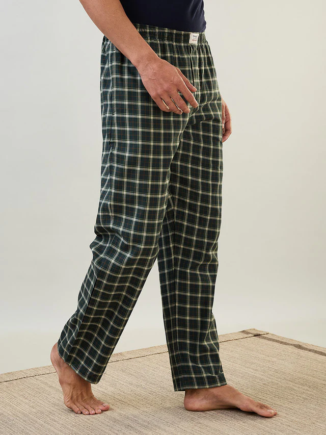 Sleepz Men Green Checks Regular Fit Cotton Pyjama - Image 2