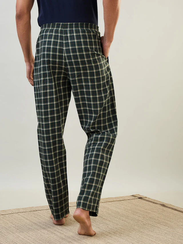Sleepz Men Green Checks Regular Fit Cotton Pyjama - Image 4