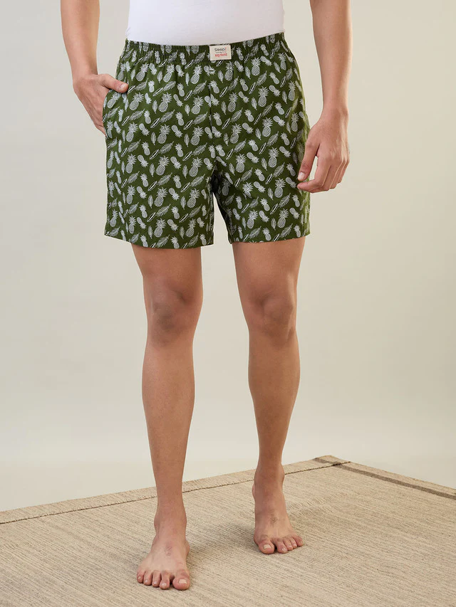 Sleepz Men Green Print Regular Fit Cotton Boxer