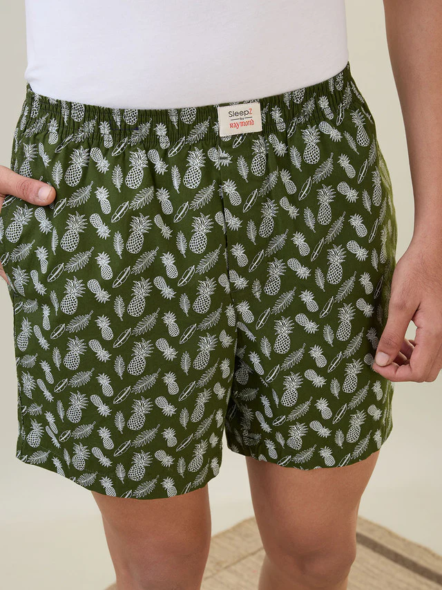 Sleepz Men Green Print Regular Fit Cotton Boxer - Image 4
