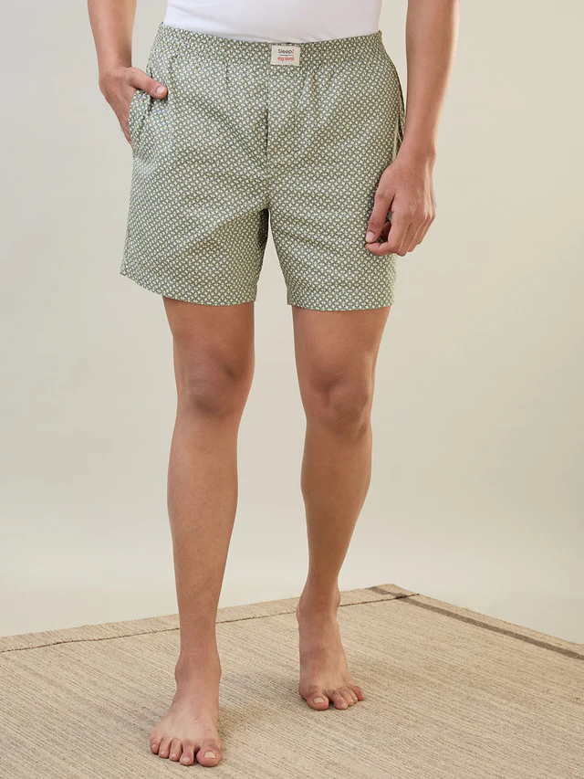 Sleepz Men Green Print Regular Fit Cotton Boxer