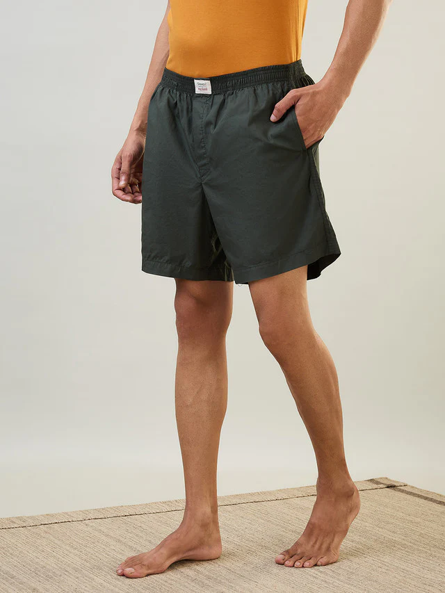 Sleepz Men Green Solid Regular Fit Cotton Boxer