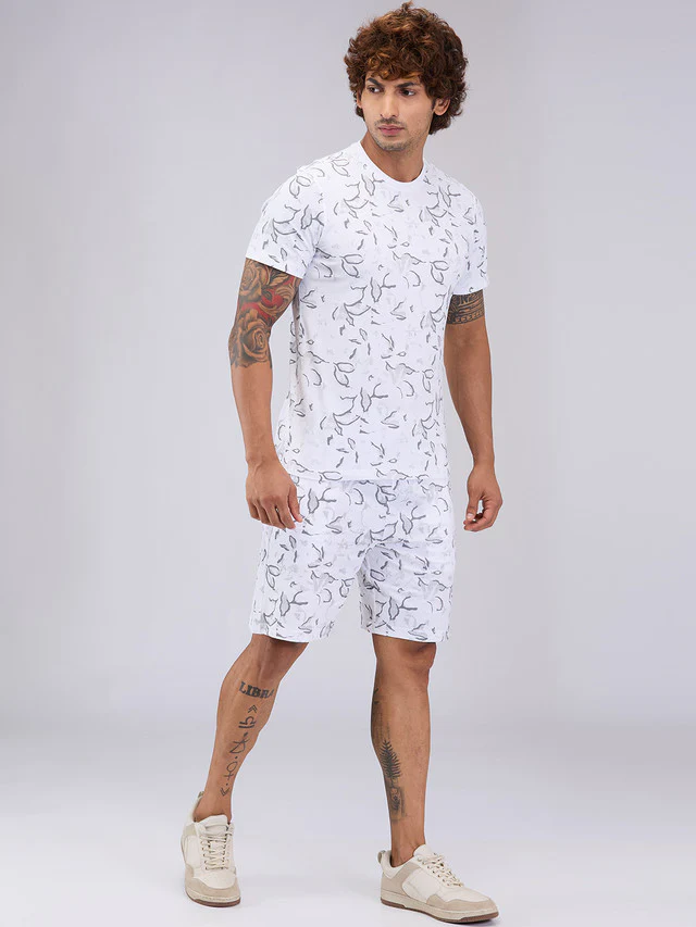 Sleepz Men Grey Print Cotton T-shirt with Short - Image 2
