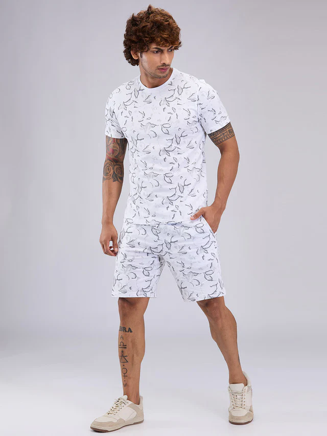 Sleepz Men Grey Print Cotton T-shirt with Short - Image 3
