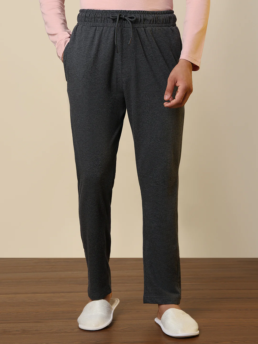 Sleepz Men Grey Solid Regular Fit Cotton Blend Trackpant