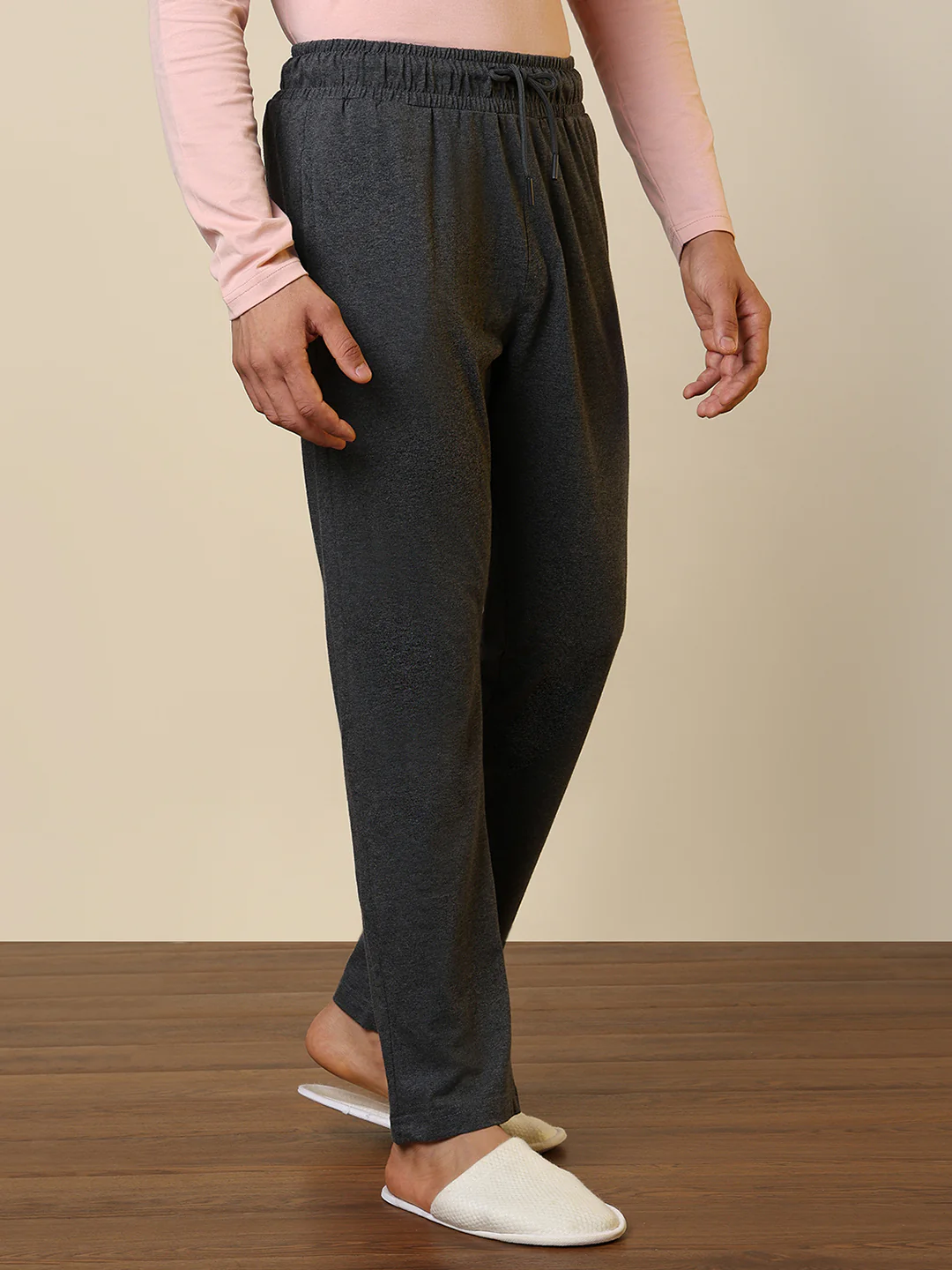 Sleepz Men Grey Solid Regular Fit Cotton Blend Trackpant - Image 3