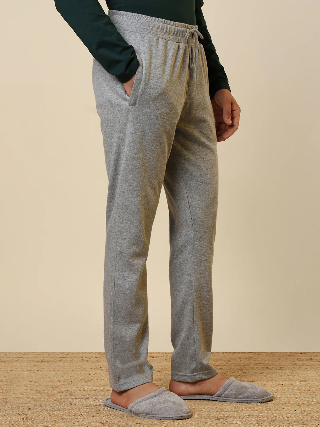 Sleepz Men Grey Solid Regular Fit Cotton Blend Trackpant       - Image 2