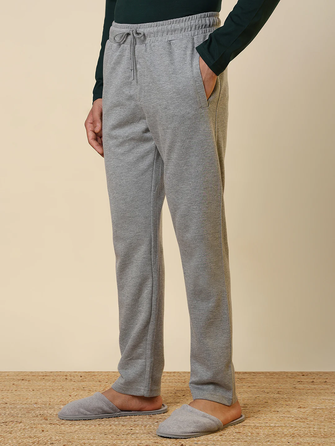 Sleepz Men Grey Solid Regular Fit Cotton Blend Trackpant       - Image 3