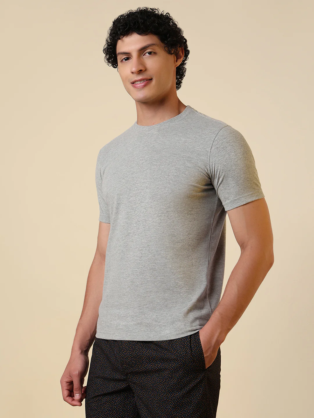 Sleepz Men Grey Solid Regular Fit Cotton T-Shirt - Image 2