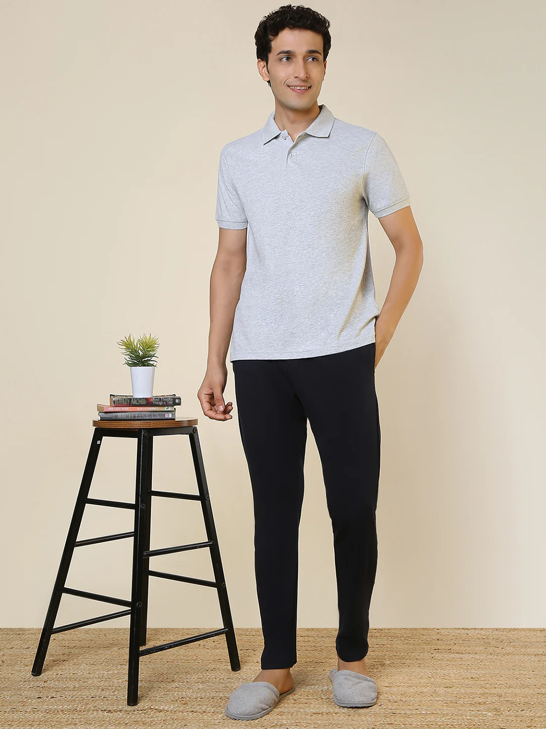 Sleepz Men Grey Solid Regular Fit Cotton T-Shirt - Image 5