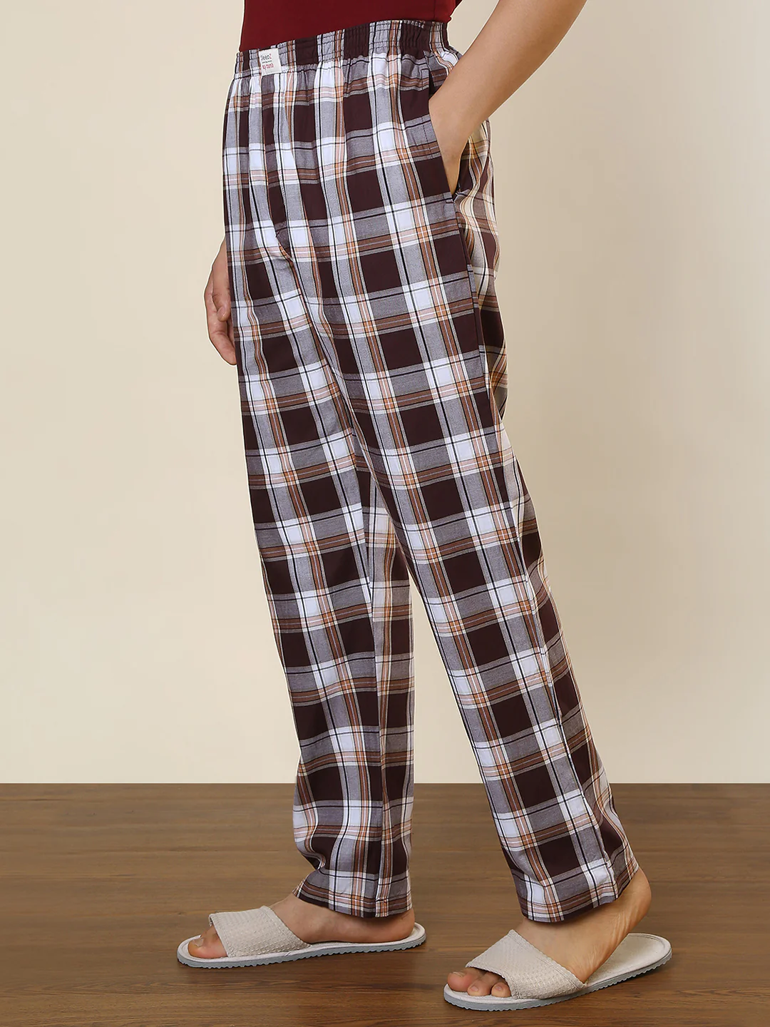 Sleepz Men Maroon Checks Regular Fit Cotton Pyjama - Image 2