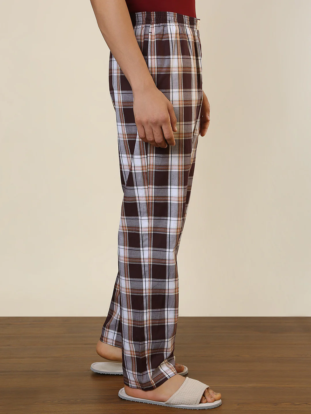 Sleepz Men Maroon Checks Regular Fit Cotton Pyjama - Image 3