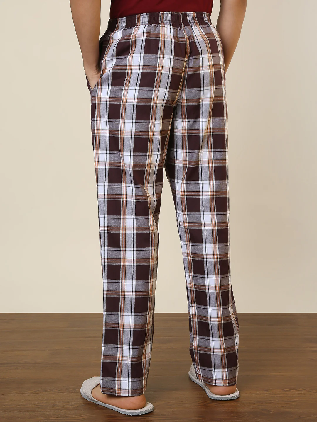 Sleepz Men Maroon Checks Regular Fit Cotton Pyjama - Image 4