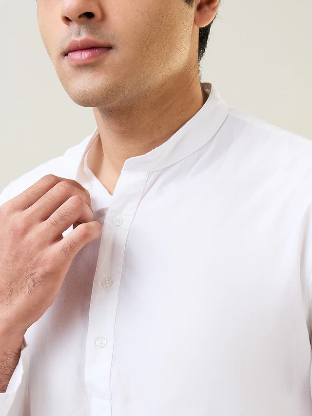 Sleepz Men White Solid Comfort Fit Cotton Kurta - Image 3