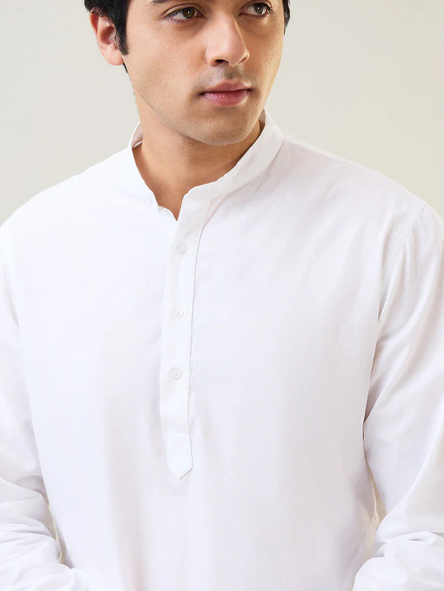 Sleepz Men White Solid Comfort Fit Cotton Kurta Set - Image 3