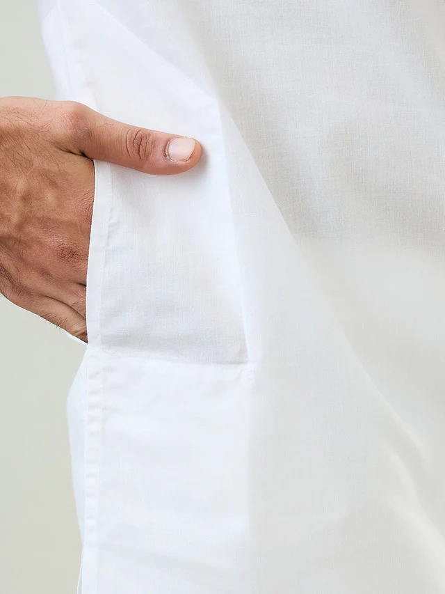 Sleepz Men White Comfort Fit Solid Kurta Set - Image 3