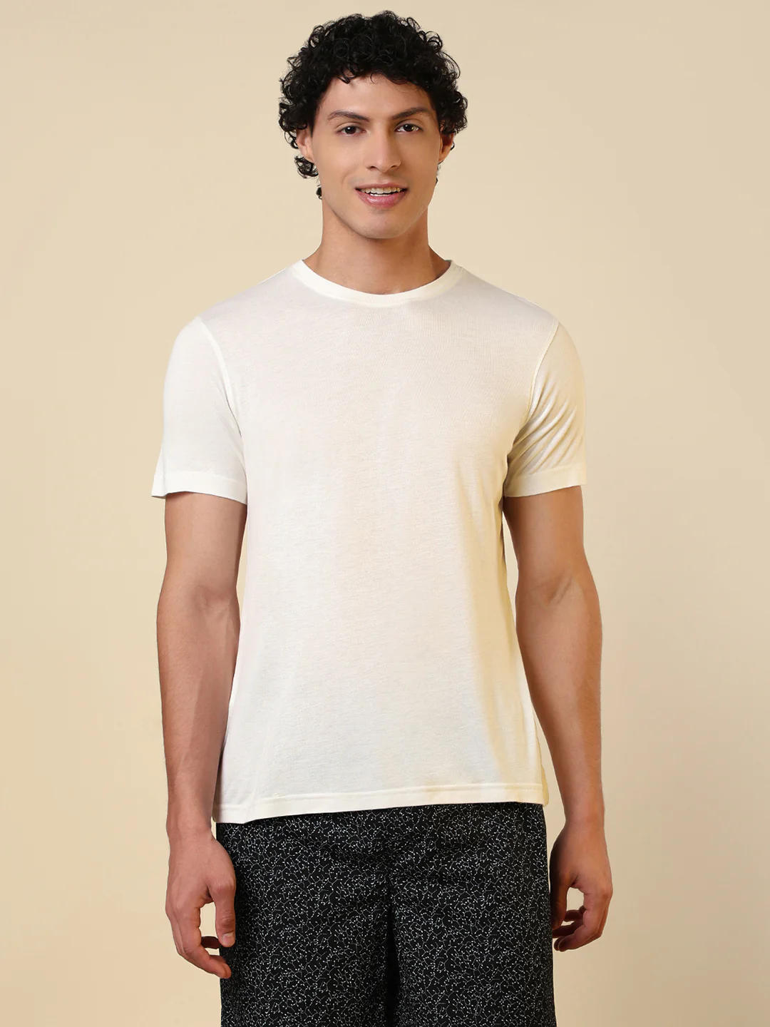 Sleepz Men White Solid Regular Fit Cotton T-Shirt