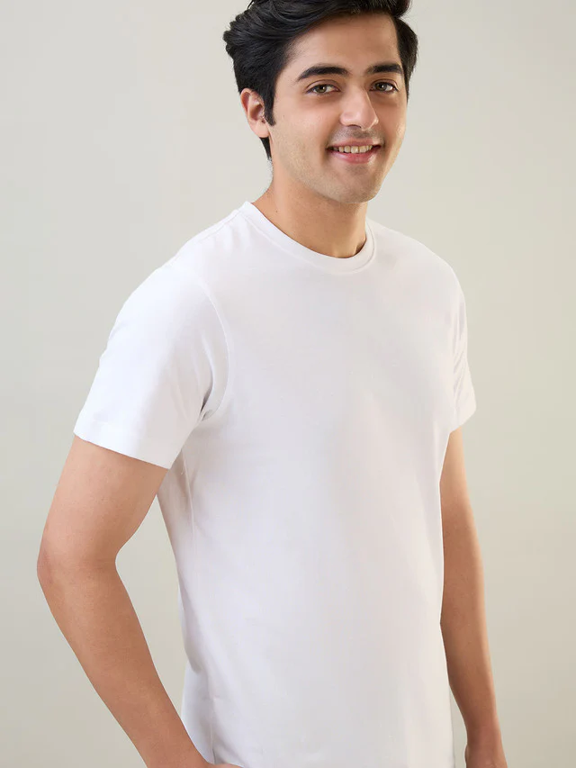 Sleepz Men White Regular Fit Solid Round Neck Collar T-Shirt - Image 3