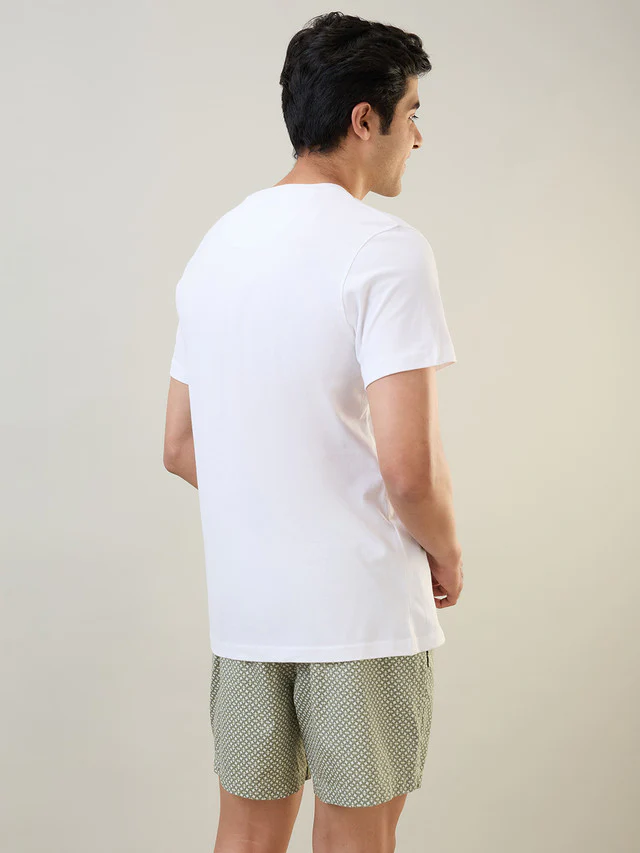 Sleepz Men White Regular Fit Solid Round Neck Collar T-Shirt - Image 4