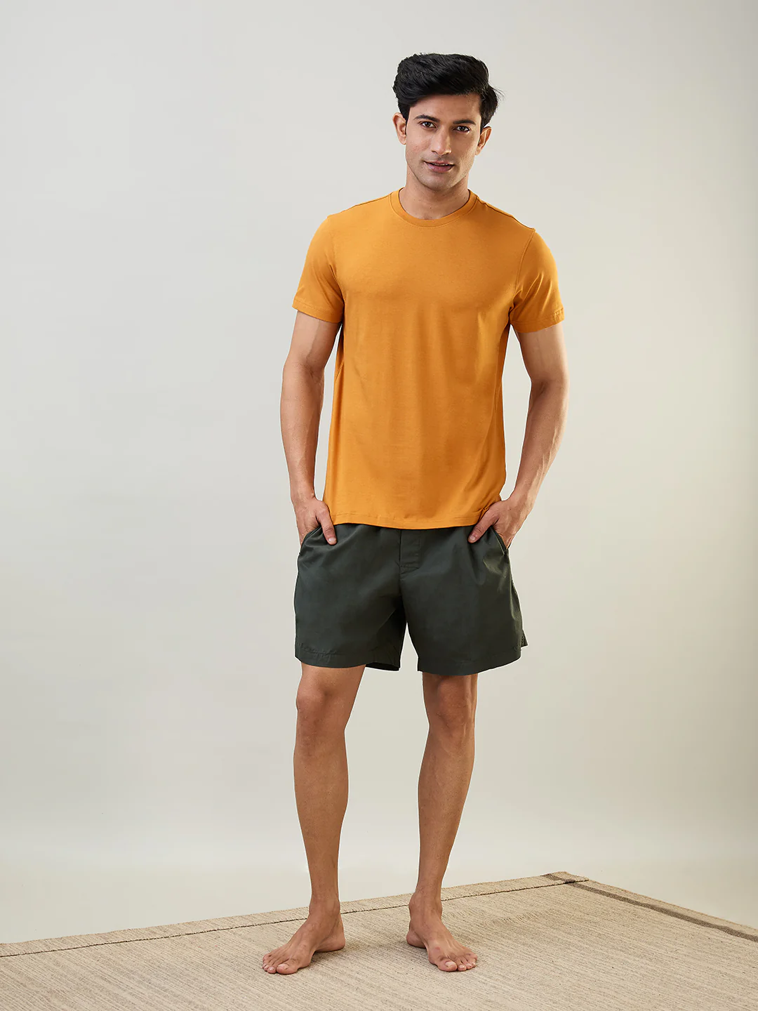 Sleepz Men Yellow Solid Regular Fit Cotton Blend T-Shirt - Image 4